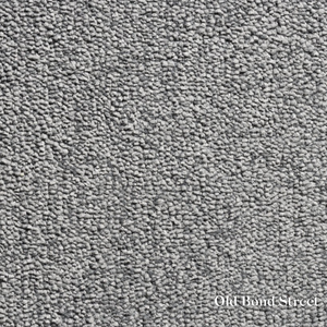 Close-up of gray textured carpet with 'Old Bond Street' branding.