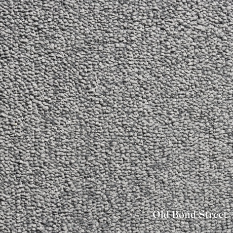 Close-up of gray textured carpet with 'Old Bond Street' branding.