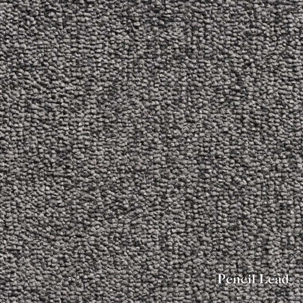 Textured gray carpet sample with 'Pencil Lead' label