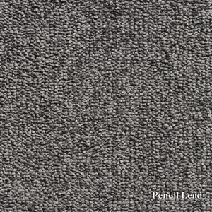 Textured gray carpet sample with 'Pencil Lead' label