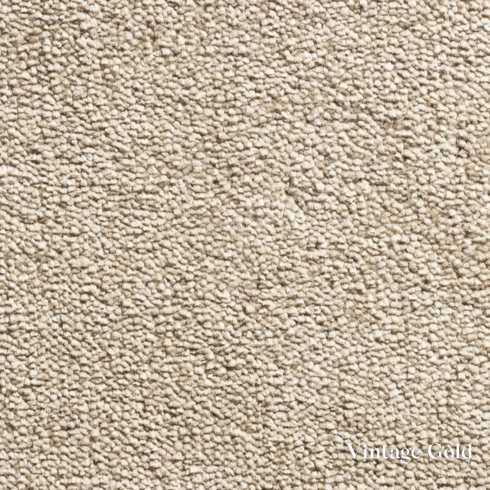 Close-up of beige carpet texture with 'Vintage Gold' label