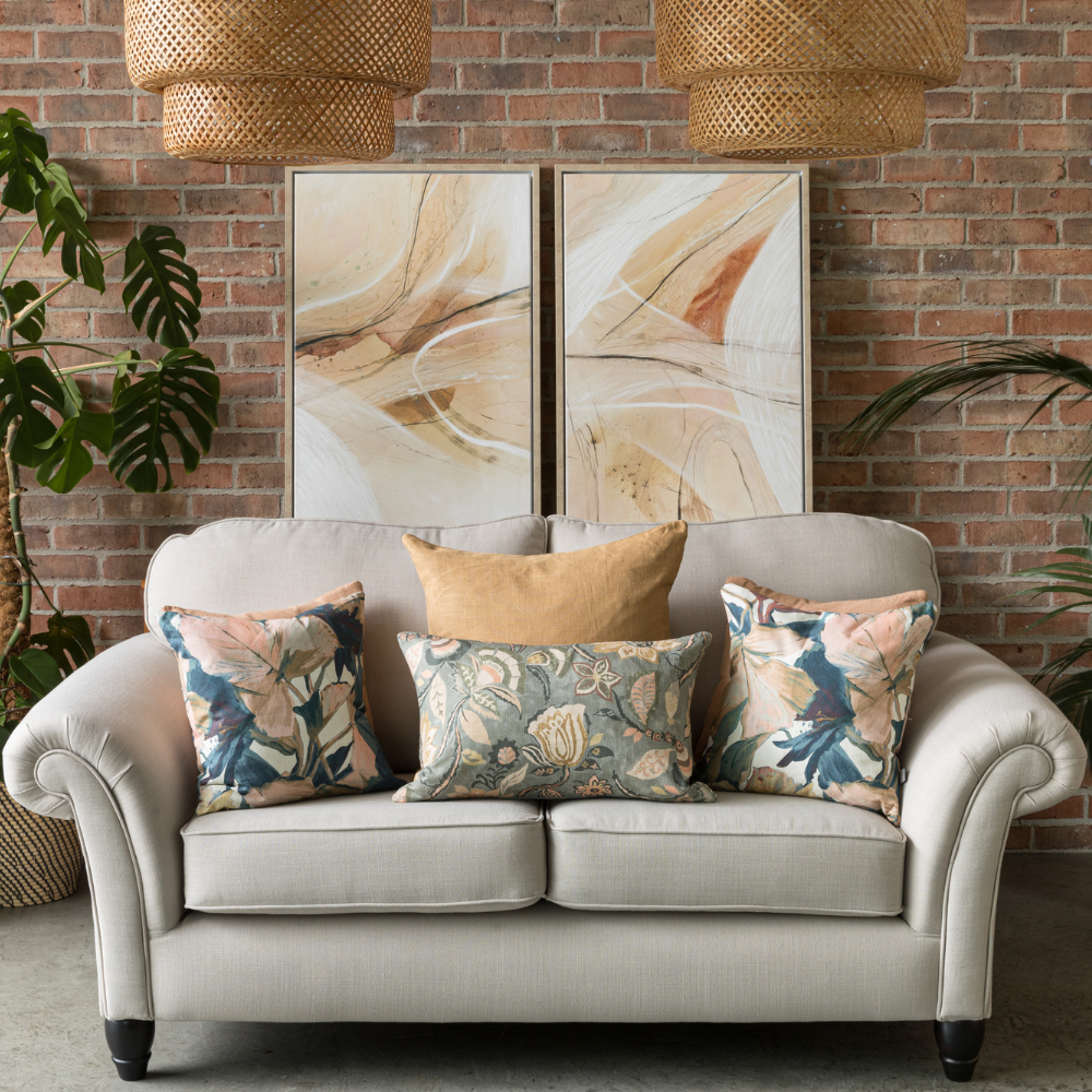 The Scatter Box Alora Natural/Coral Art 61x97x4cm features sand gel textures, soothing neutral & coral tones, light wood frame