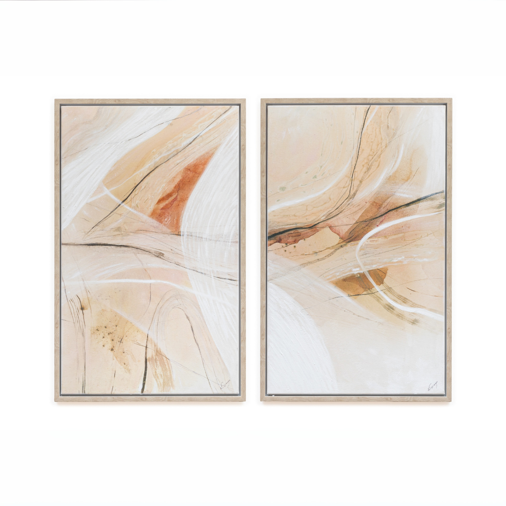 The Scatter Box Alora Natural/Coral Art 61x97x4cm features sand gel textures, soothing neutral & coral tones, light wood frame