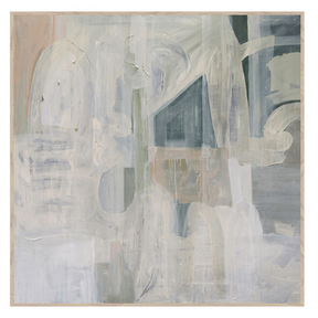 The Scatter Box Halbert Blue/Natural Art 122x122x4cm offers hand-painted cotton canvas, soft blue hues, light pine wood frame
