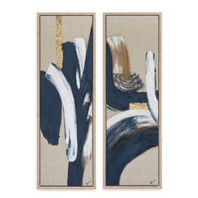The Scatter Box Radley Blue/Gold framed art 38x114x4cm, set of 2, features vivid blues, gold foil details, hand-painted canvas