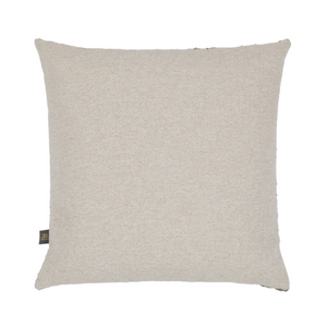 The Scatter Box Carter Natural Cushion 43x43cm features elegant gold detailing, a sleek knife-edge finish a neutral-toned palette & handcrafted in Ireland.