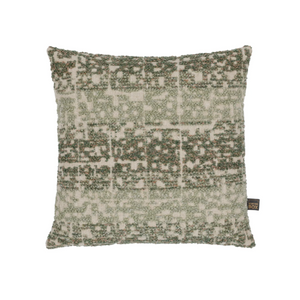 The Esme Scatter Box Green/Rose Cushion 43x43cm features a tactile fabric, subtle rose tones, a sleek knife-edge finish & handcrafted in Ireland.