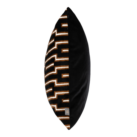 Scatter Box Cushion Harrison - 43x43cm, crafted in Ireland with premium fabric blend and feather filling. Bold black/cognac geometric design for modern luxury.