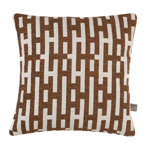 Scatter Box Cushion Hugo - 43x43cm Cognac. Crafted in Ireland with a luxurious fabric blend and feather filling for comfort and elegance. Perfect for any home.