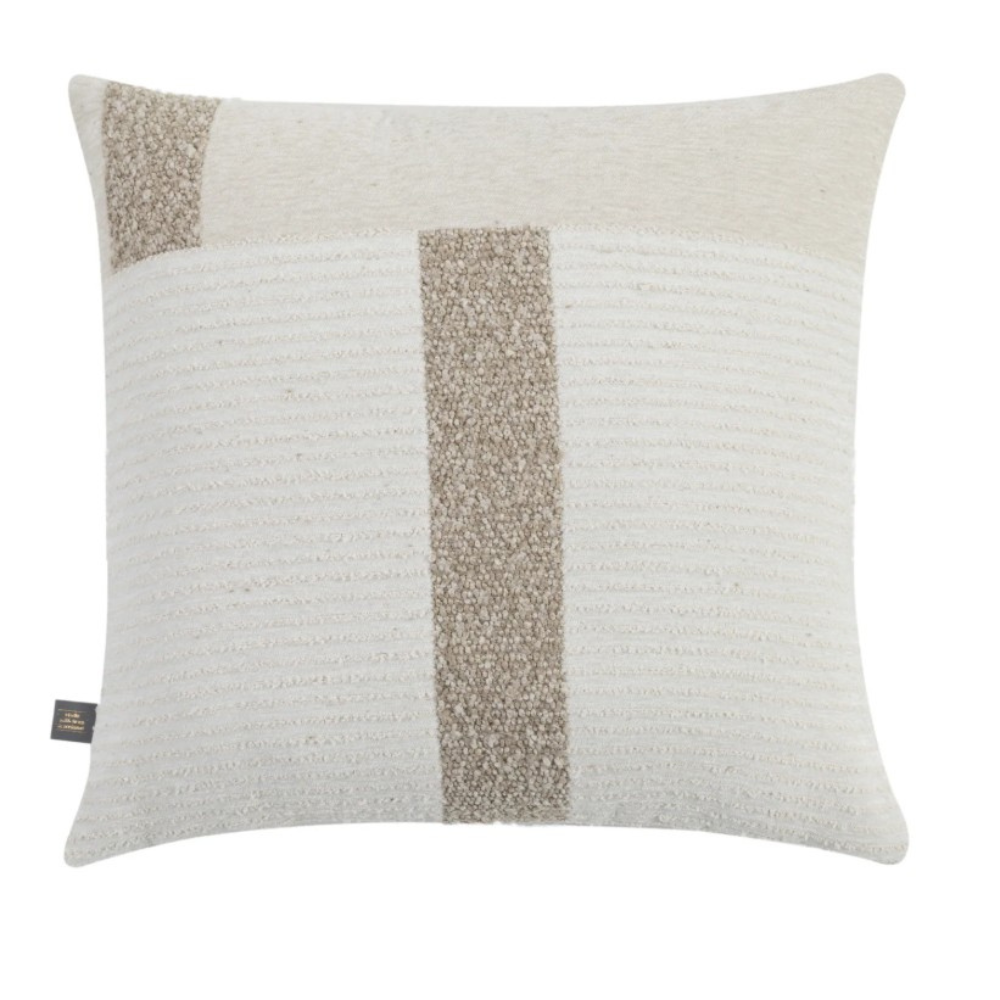 The Scatter Box Cushion - Reeve, Natural 50x50cm features natural tones, a soft feather filling and stylish geometric design for sofas or chairs