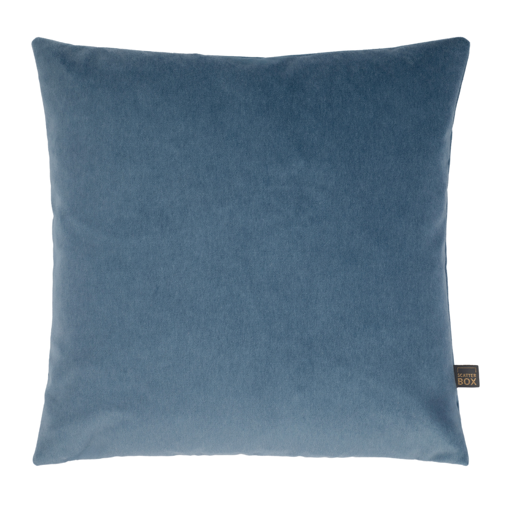 The Scatter Box Richelle Cushion 45x45cm in Sapphire Blue features luxurious woven velvet, a matte finish, a sleek knife-edge and is handcrafted in Ireland.