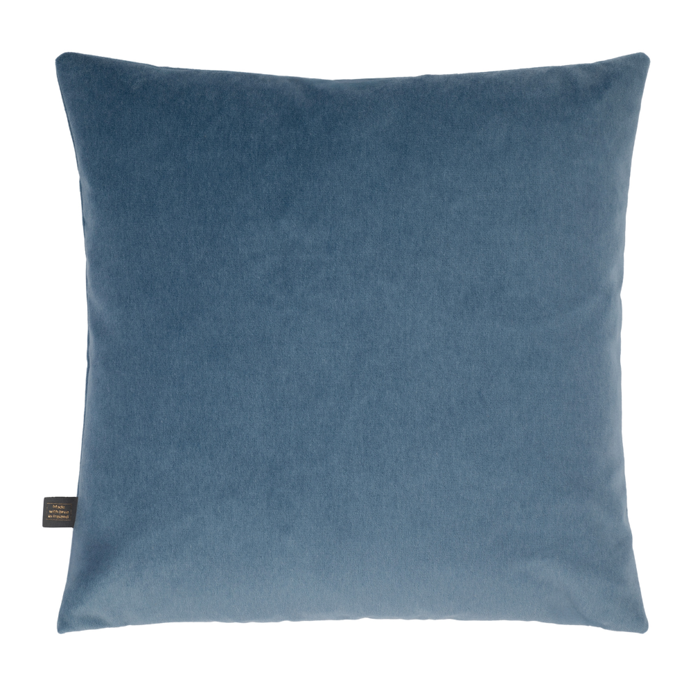 The Scatter Box Richelle Cushion 45x45cm in Sapphire Blue features luxurious woven velvet, a matte finish, a sleek knife-edge and is handcrafted in Ireland.
