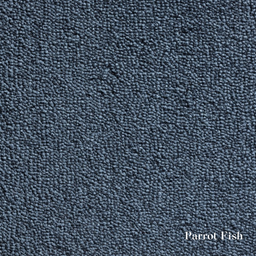 Navy blue textured fabric swatch with 'Parrot Fish' label
