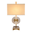 The Shaina Lamp features a circular cut crystal for the base and stem, topped with a rectangular off-white shade