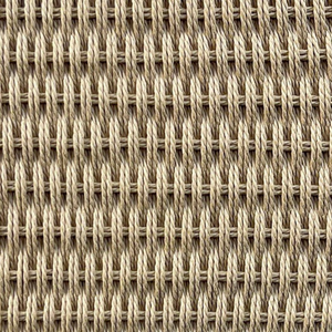 Close-up of a woven textile surface in warm beige and tan tones, showing a repeating basket-weave pattern.