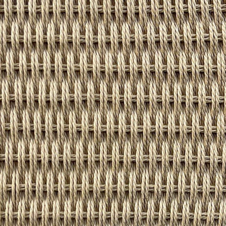 Close-up of a woven textile texture in warm beige and taupe tones, showing a repeating basket-weave pattern.