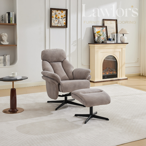 Oyster leisure recliner chair with ottoman in a living room setting