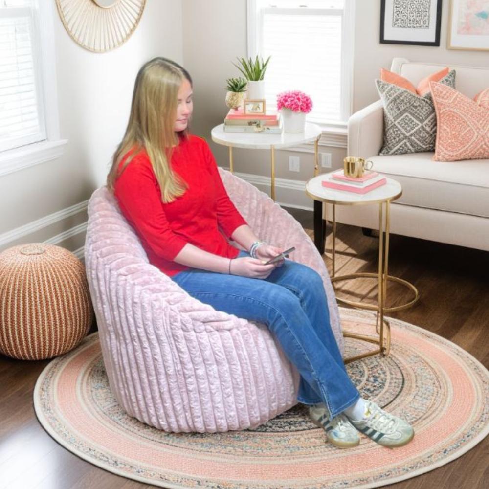 The Snug Milano Cord Bean Bag in Pink offers soft corduroy fabric, deep-seated comfort fashionable & lightweight design