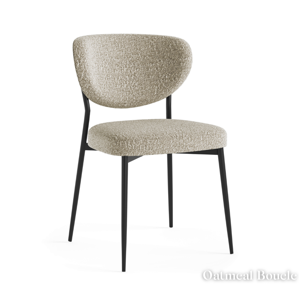 The Soho Brown Lola Dining Chair features padded seats, contoured back and metal frame with options of PU leather and Boucle finish