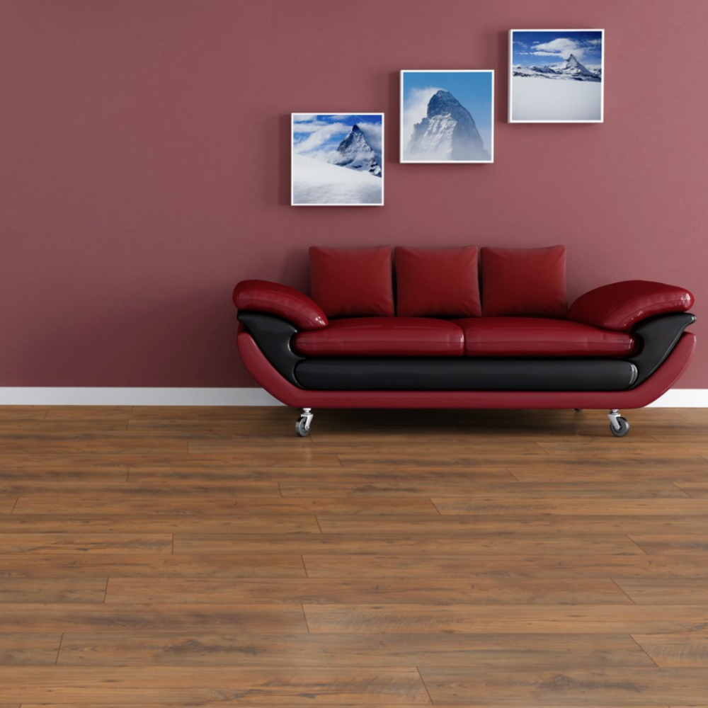 The Sound Blues Chestnut Laminate Flooring - 12mm, AC5-rated, easy Express Click installation and underfloor heating compatible.