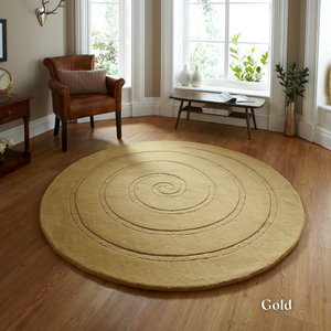 Create a cozy vibe with the Spiral Plain Hand-Tufted Wool Rugs offering thick, high-quality wool in Ivory and Gold, with a plush 1.10cm pile.
