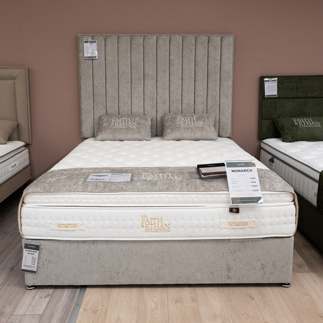 The Impression Fabric Headboard and Standard Divan features vertical panel design, tucked detail, custom fabric, colour & size options, to compliment any bed style