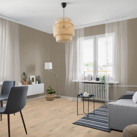 The Taj Mahal Oak Engineered Flooring - 15mm features light beige tones, easy installation, eco-friendly and durable European design