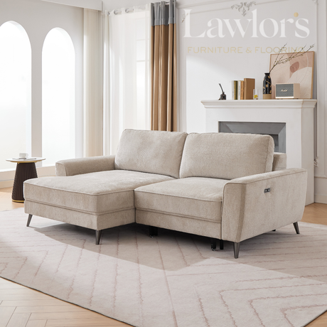 Beige RHF sectional sofa in a living room with