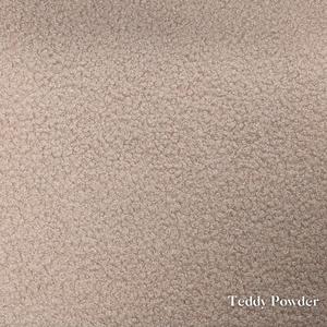 Teddy Powder fabric swatch, a soft pastel pink with fluffy texture, available for Faith & Ethan Headboards and Divans
