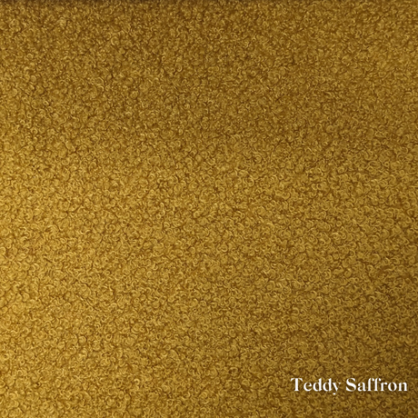 Teddy Saffron fabric swatch, a warm yellow with teddy style texture, available for Faith & Ethan Headboards and Divans