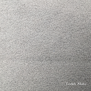 Teddy Slate fabric swatch, a deep grey with plush teddy texture, available for Faith & Ethan Headboards and Divans