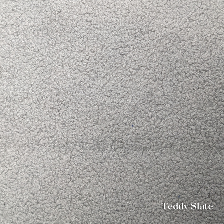 Teddy Slate fabric swatch, a deep grey with plush teddy texture, available for Faith & Ethan Headboards and Divans