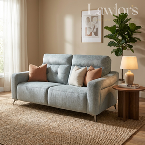 Gray 2 seater sofa set with colorful cushions in a living room setting