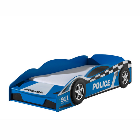 VIPACK Toddler Police Bed in Blue features a slatted base lacquered MDF and ideal 70 x 140cm bed for little ones ready to hit the road