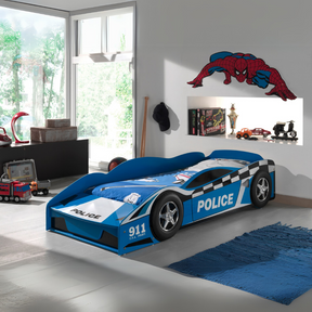 VIPACK Toddler Police Bed in Blue features a slatted base lacquered MDF and ideal 70 x 140cm bed for little ones ready to hit the road