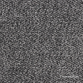 Close-up of gray textured carpet with 'Tourmaline' brand name.