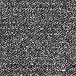 Close-up of gray textured carpet with 'Tourmaline' brand name.