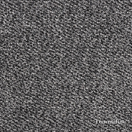 Close-up of gray textured carpet with 'Tourmaline' brand name.