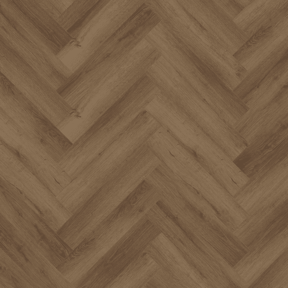 Truffle Oak Herringbone SPC Flooring - 4mm, waterproof, SPC core, sound-reducing underlayment and herringbone pattern.