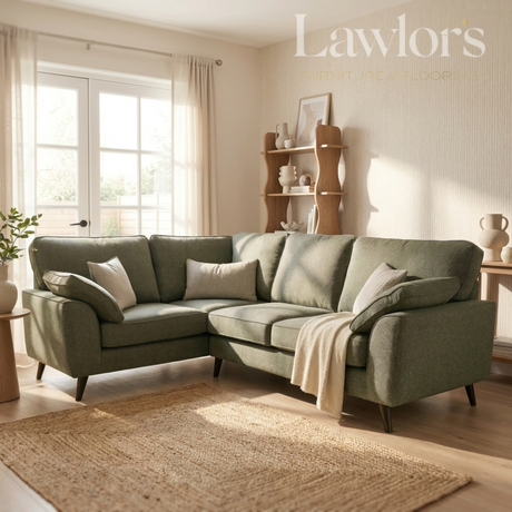 Green 1 corner 2 sectional sofa in a living room