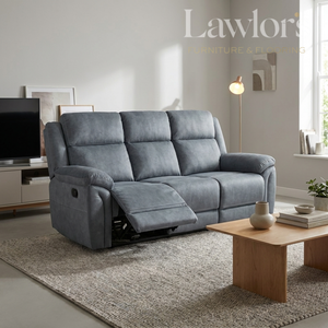 Gray 3 seater recliner sofa in a living room setting