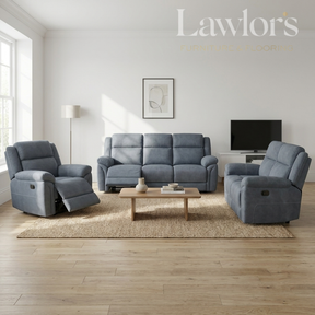 Grey sofa set with recliners in a living room