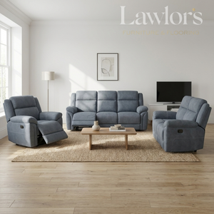 Grey sofa set with recliners in a living room