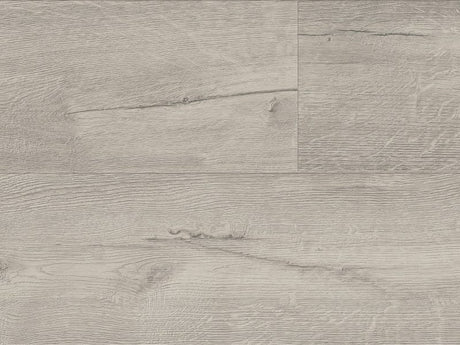 The Oak Stone Gloss Laminate Flooring - 8mm features high-gloss oak finish, AC4 wear rating, 30-year domestic, 5-year commercial guarantee, underfloor heating compatible.