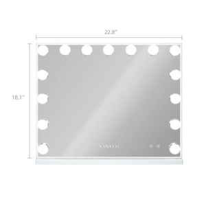 The Vanitti Billie 3 Dresser & 15 Bulb Mirror set features a sleek white design, dimmable 3 colour lighting, Bluetooth speaker and USB charging port