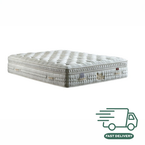 The Velora Monarch Bed Mattress features natural wool and latex, breathable Belgian damask, pocket springs and edge support for a luxurious sleep