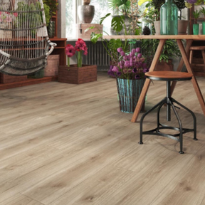 The Venice Oak Laminate Flooring - 12mm features Water-resistant, AC6-rated, easy Express Click installation 40-year warranty.