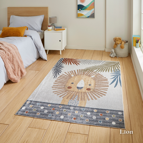 Add joy with the Vida Kids Collection Machine Made Rugs featuring playful designs like lions, pandas & rainbows while also being soft and durable