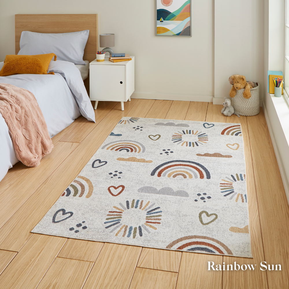 Add joy with the Vida Kids Collection Machine Made Rugs featuring playful designs like lions, pandas & rainbows while also being soft and durable