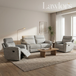 Light brown 3+1+1 recliner sofa set in a modern living room